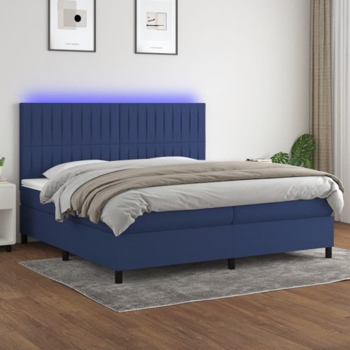 Kontinentalseng med LED-lys 200×200 cm - stof, blå