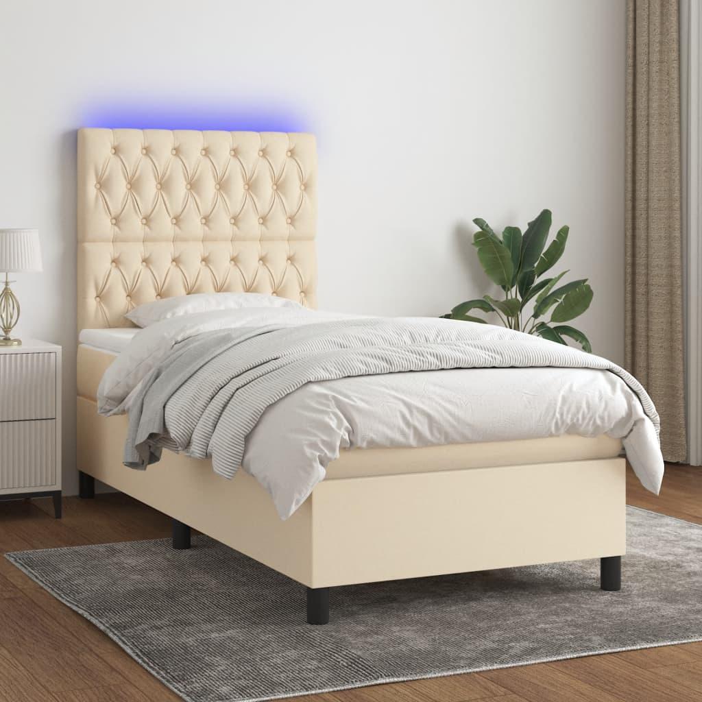 Kontinentalseng Med Led-Lys Stof Farvet Creme - Med pynteknapper / 90 x 200 cm