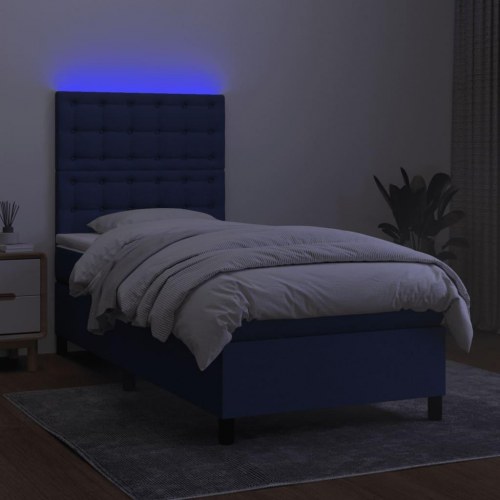 Kontinentalseng med LED-lys 90×190 cm - stof, blå