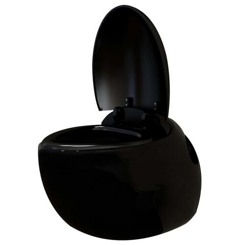 Væghængt toilet med skjult cisterne æggeformet sort