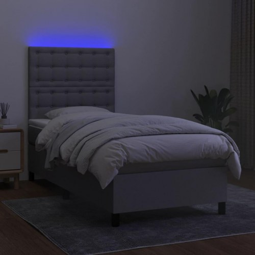 Kontinentalseng med LED-lys 90×200 cm - stof, lysegrå