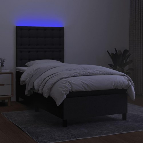 Kontinentalseng med LED-lys 90×200 cm - sort stof