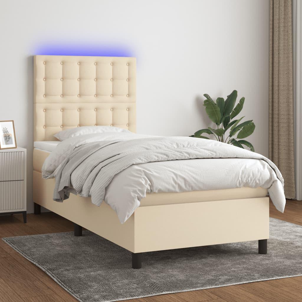 Kontinentalseng Med Led-Lys Stof Farvet Creme - knapper / 90 x 200 cm