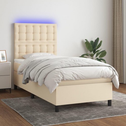 Kontinentalseng med LED-lys 100×200 cm - stof, cremefarvet