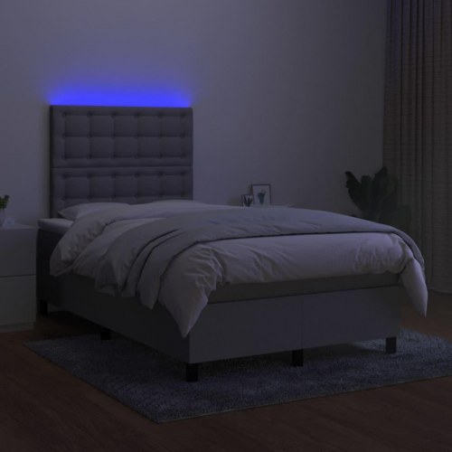 Kontinentalseng med LED-lys 120×200 cm - stof, lysegrå
