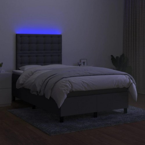 Kontinentalseng med LED-lys 120×200 cm - stof, mørkegrå