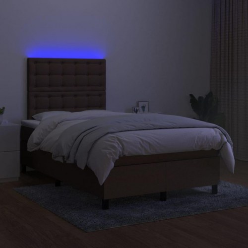 Kontinentalseng med LED-lys 120×200 cm - stof, mørkebrun