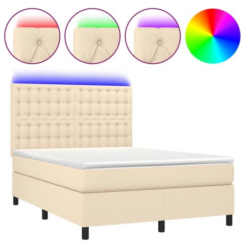 Kontinentalseng med LED-lys 140×190 cm - stof, cremefarvet