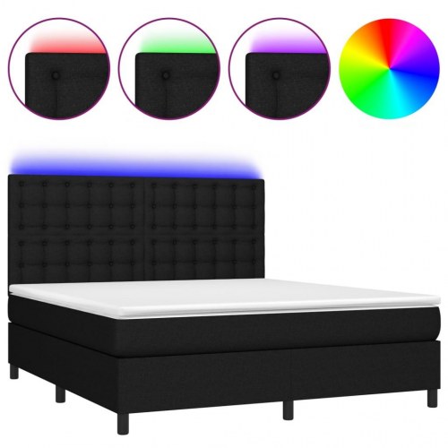 Kontinentalseng med LED-lys 160×200 cm - stof, sort