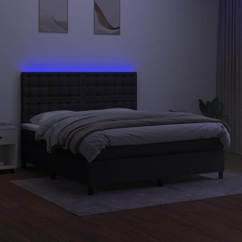Kontinentalseng med LED-lys 160×200 cm - stof, sort