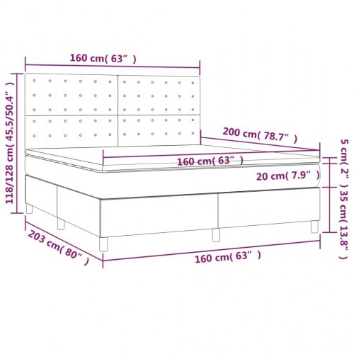 Kontinentalseng med LED-lys 160×200 cm - stof, sort