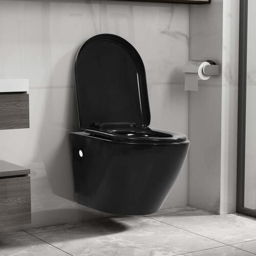 Væghængt toilet med skjult cisterne keramisk sort