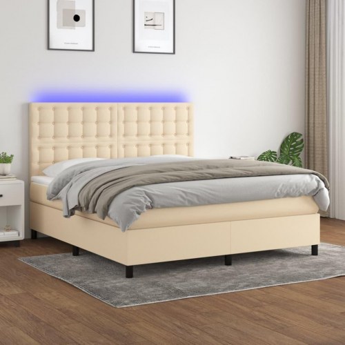 Kontinentalseng med LED-lys 180×200 cm - stof, cremefarvet