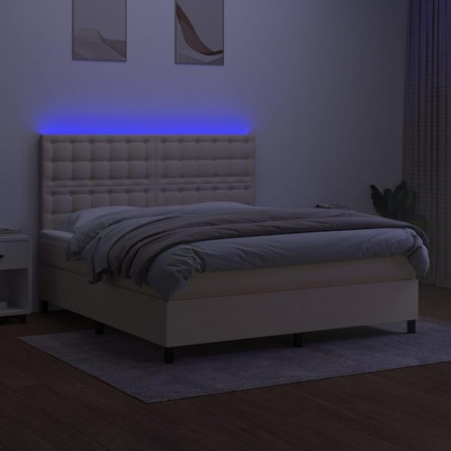 Kontinentalseng med LED-lys 180×200 cm - stof, cremefarvet