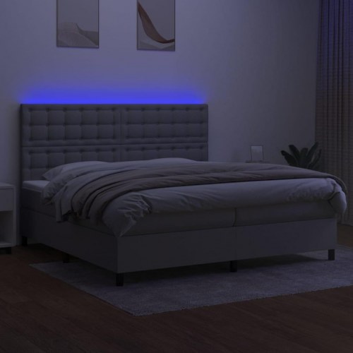 Kontinentalseng med LED-lys 200x200 cm - stof, lysegrå