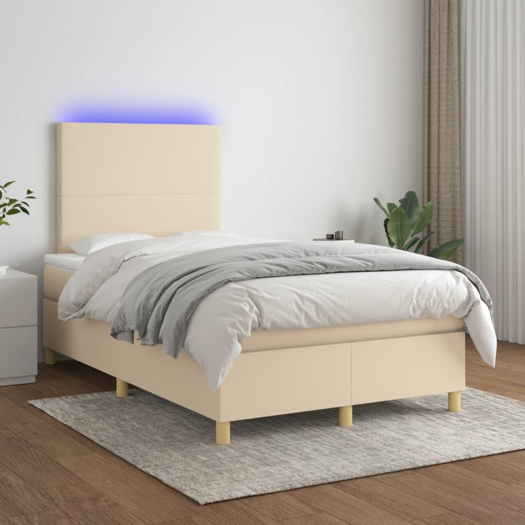 Kontinentalseng Med LED-lys Stof - Creme / 120 X 200 cm / Med ensartet mønster