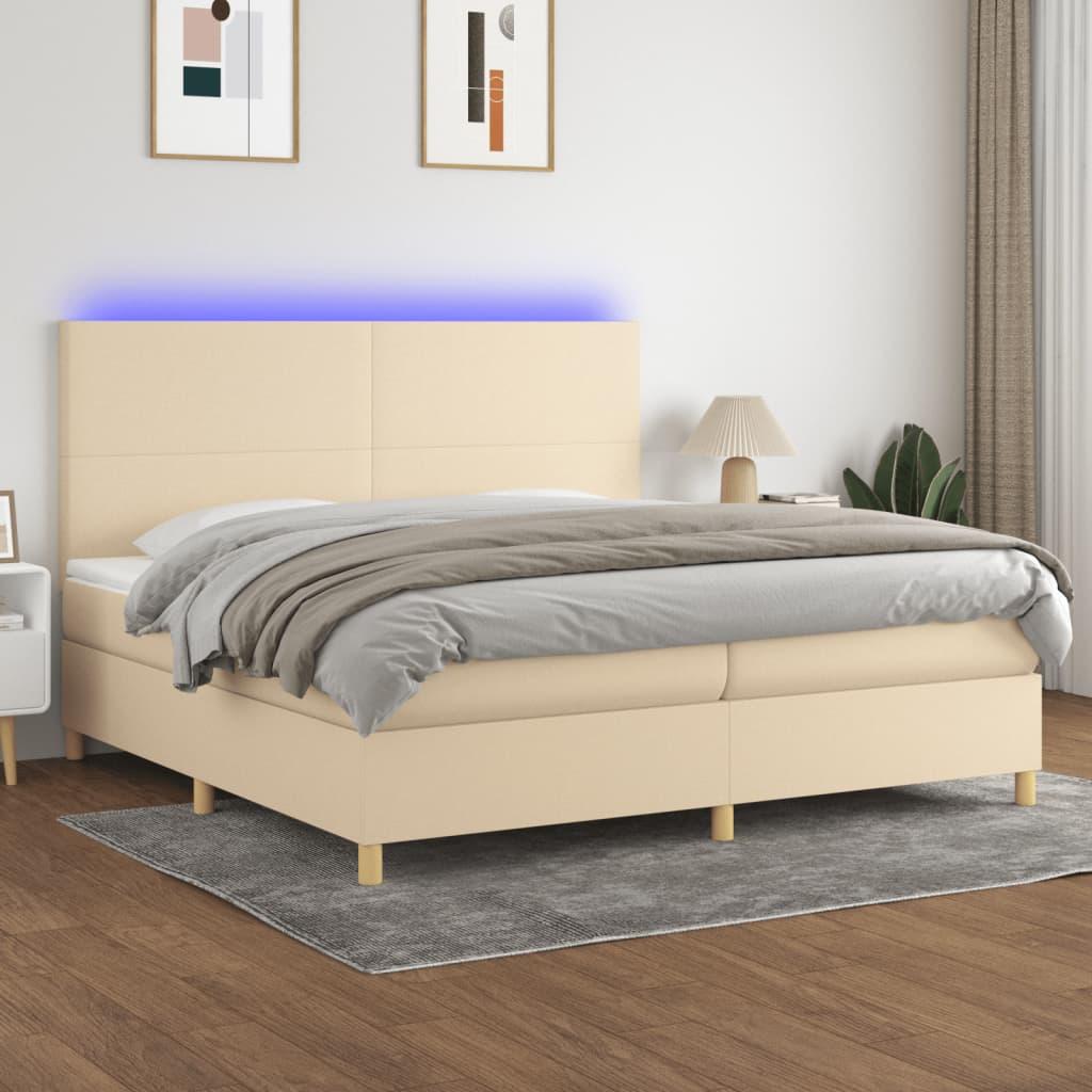 Kontinentalseng Med Led-Lys Stof Farvet Creme - Med ensartet mønster / 200 x 200 cm