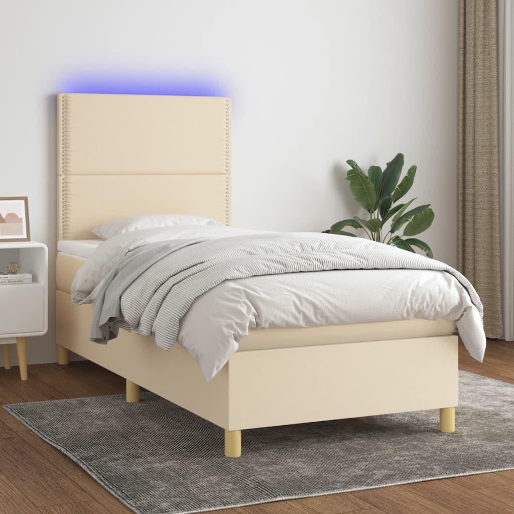 Kontinentalseng med LED-lys 90×200 cm - stof, cremefarvet