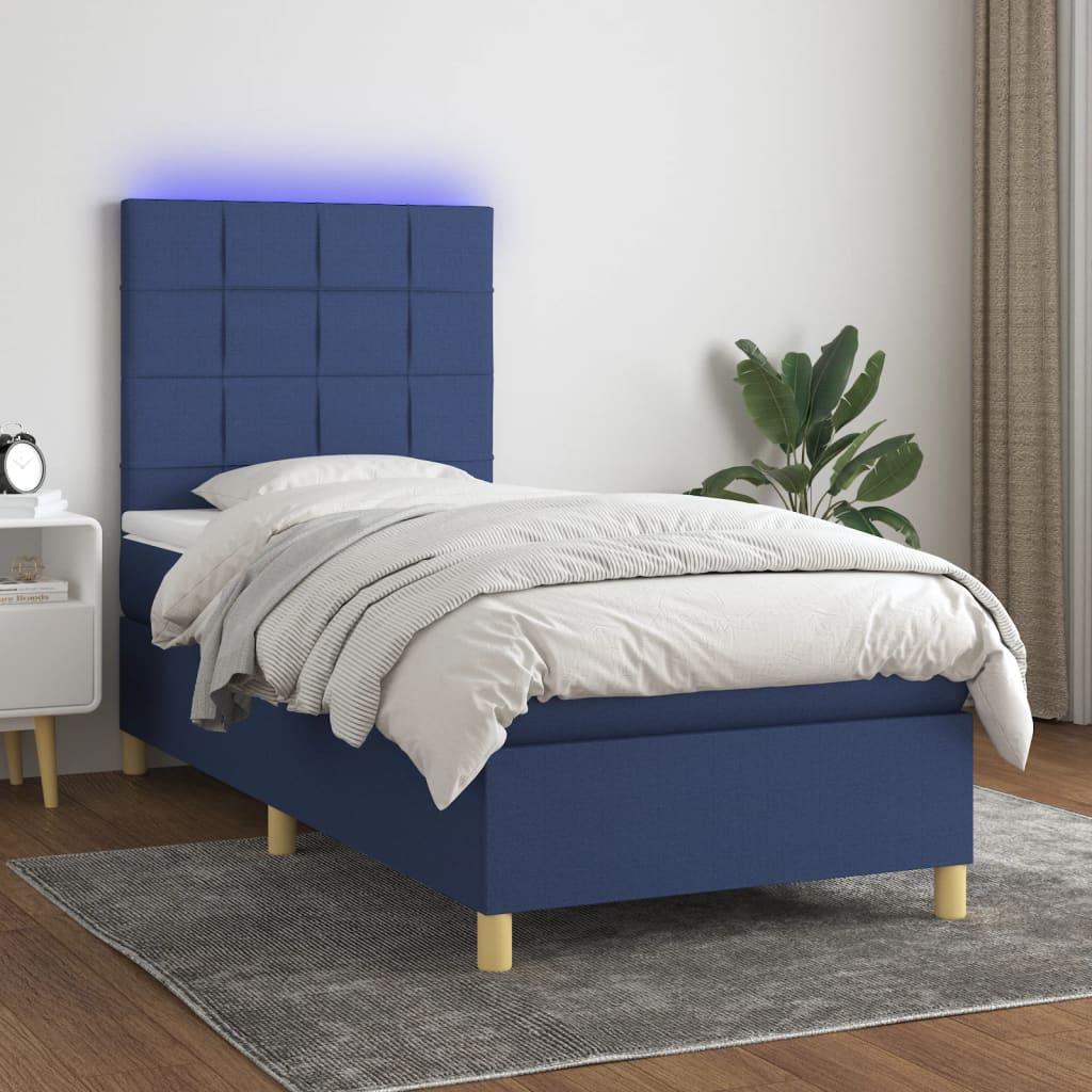 Kontinentalseng Med Led-Lys Stof Blå - Blok med firkanter / 90 x 200 cm