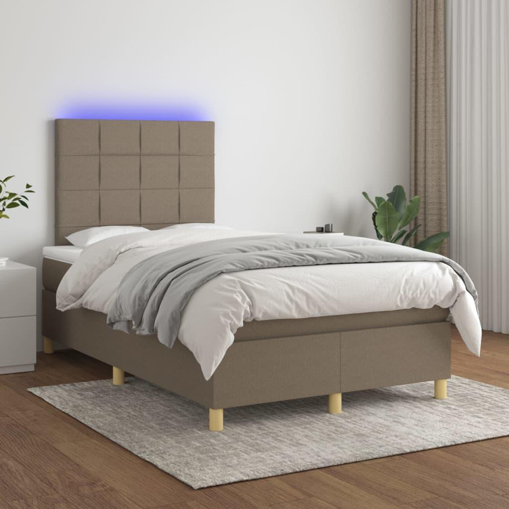 Kontinentalseng Med LED-lys Stof - Gråbrun / 120 X 200 cm / Blok med firkanter