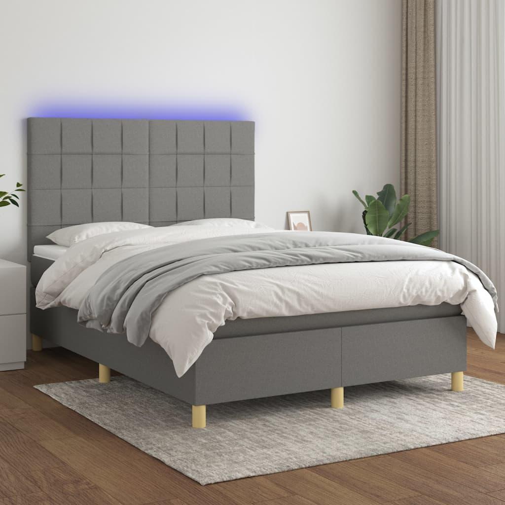 Kontinentalseng Med Led-Lys Stof Mørkegrå - Blok med firkanter / 140 x 190 cm