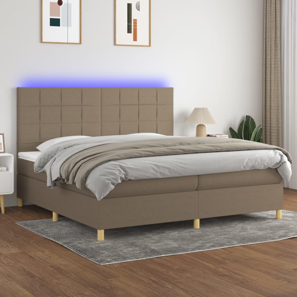 Kontinentalseng Med LED-lys Stof - Gråbrun / 200 X 200 cm / Blok med firkanter
