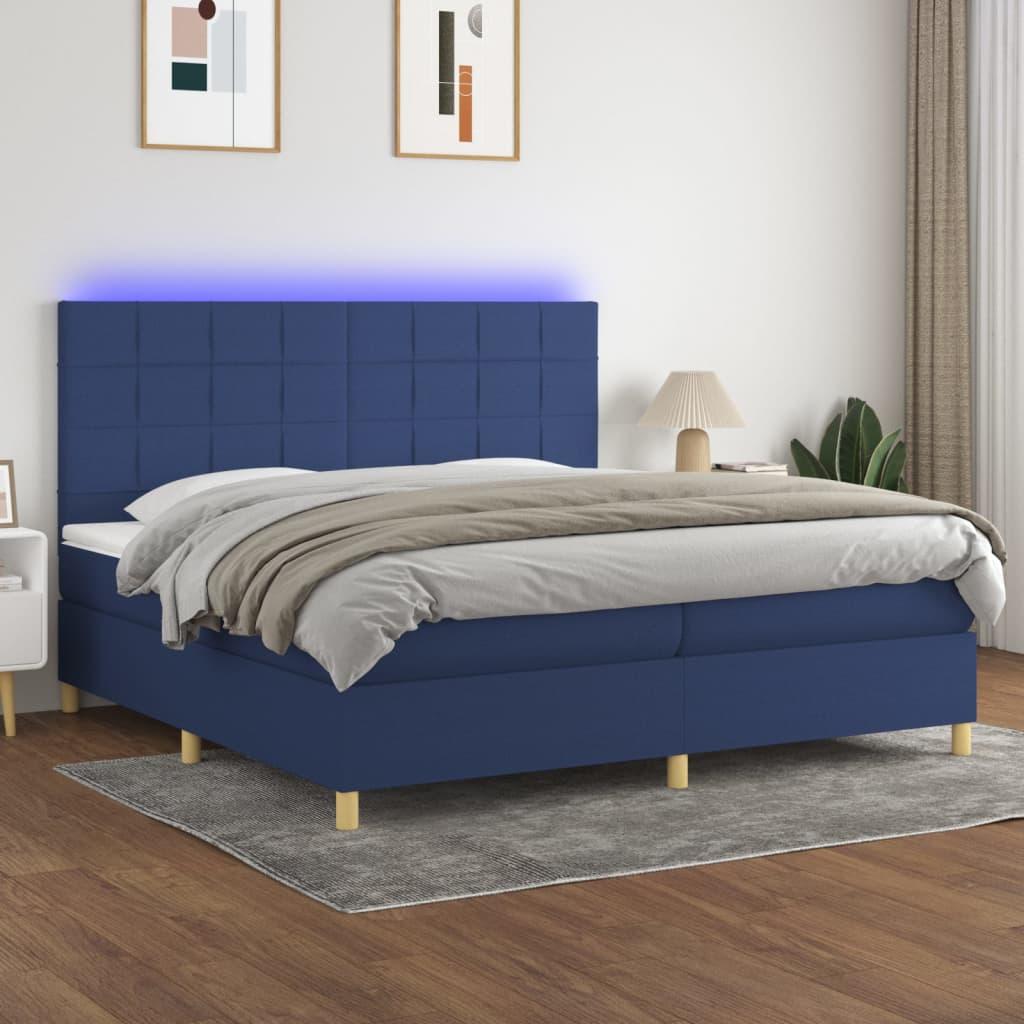Kontinentalseng Med Led-Lys Stof Blå - Blok med firkanter / 200 x 200 cm