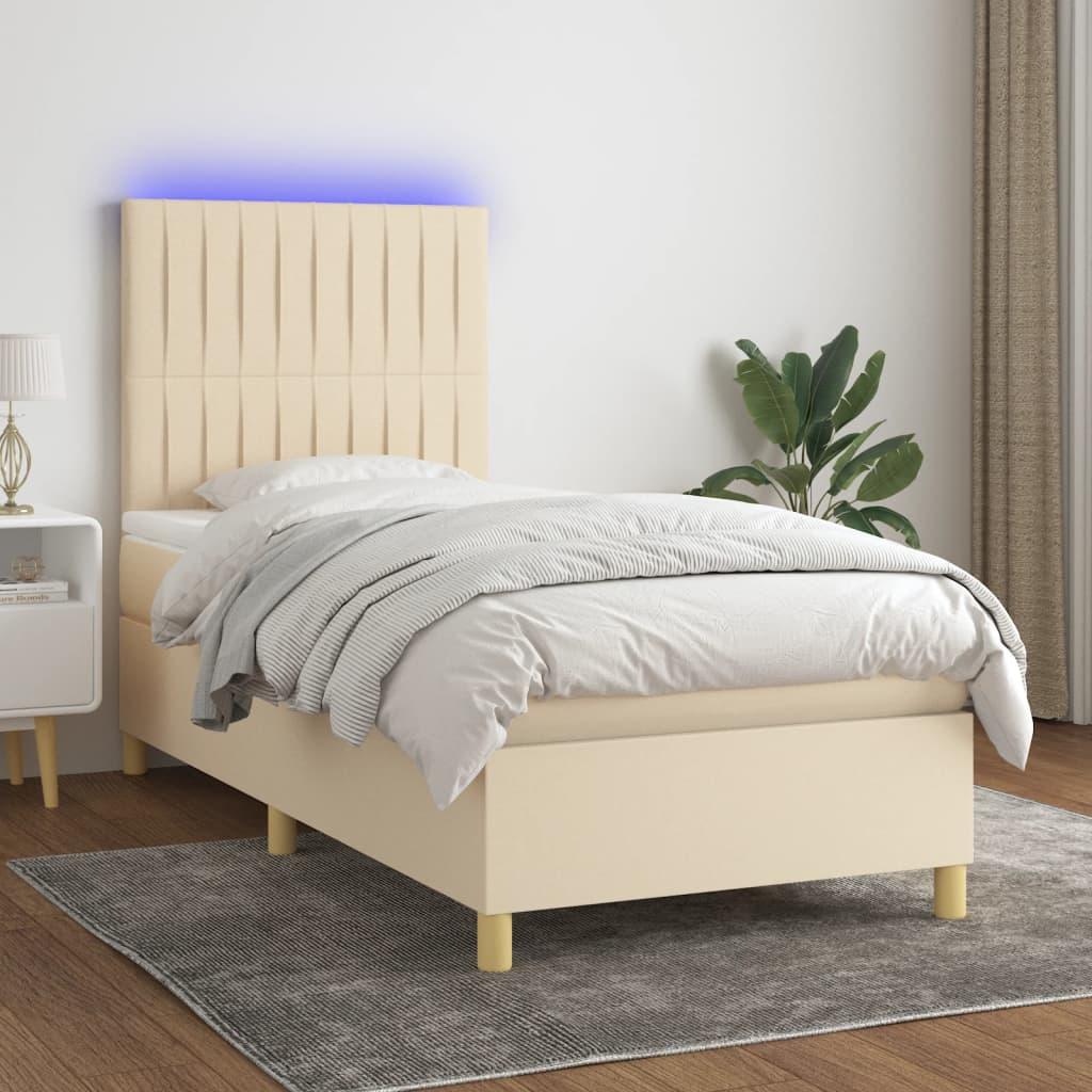 Kontinentalseng Med Led-Lys Stof Farvet Creme - Lodrette striber / 90 x 200 cm