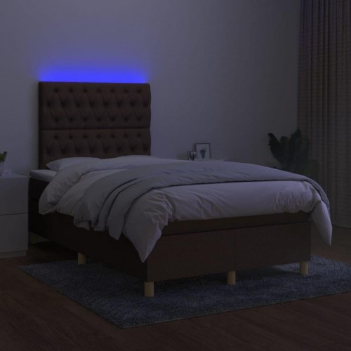 Kontinentalseng med LED-lys 120x200 cm - stof, mørkebrun
