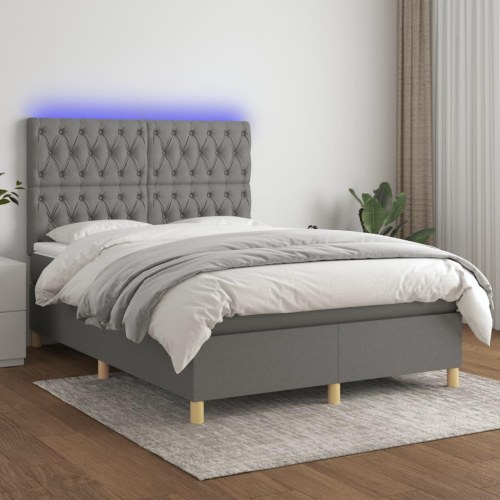Kontinentalseng med LED-lys 140×190 cm - stof, mørkegrå