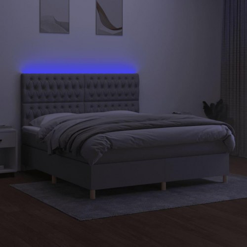 Kontinentalseng med LED-lys 160×200 cm - stof, lysegrå