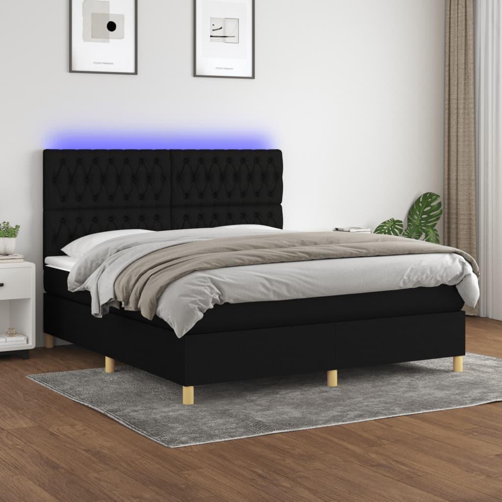 Kontinentalseng Med LED-lys Stof - Sort / 160 X 200 cm / Med pynteknapper
