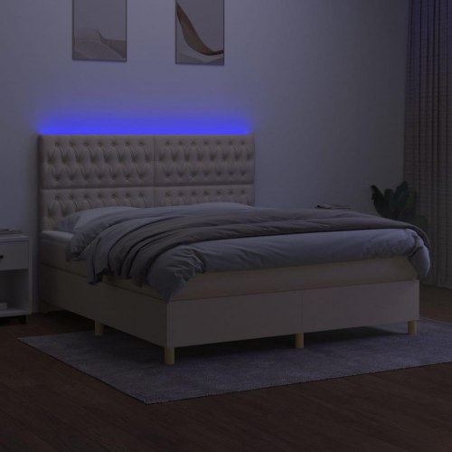 Kontinentalseng med LED-lys 180x200 cm stof cremefarvet