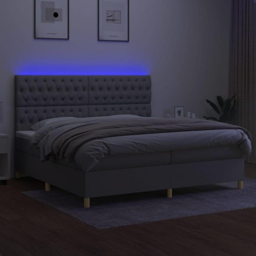 Kontinentalseng med LED-lys 200x200 cm - stof, lysegrå