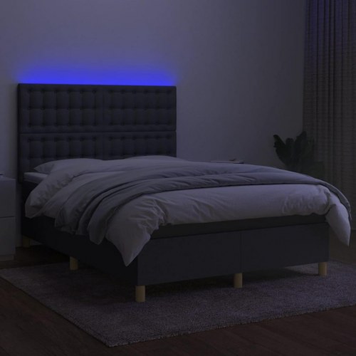Kontinentalseng med LED-lys 140×200 cm - stof, mørkegrå