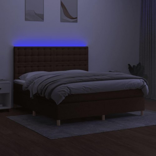 Kontinentalseng med LED-lys 160×200 cm - stof, mørkebrun