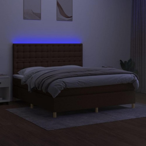 Kontinentalseng med LED-lys 180x200 cm - stof, mørkebrun