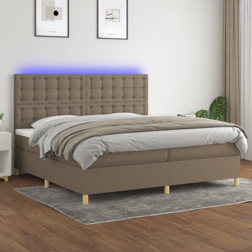 Kontinentalseng med LED-lys 200×200 cm - stof gråbrun