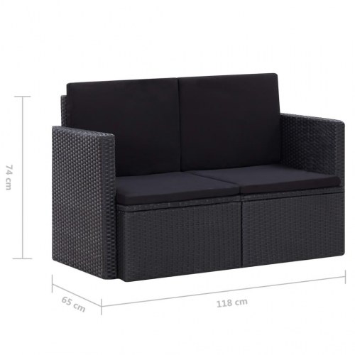 2-personers havesofa med hynder polyrattan sort