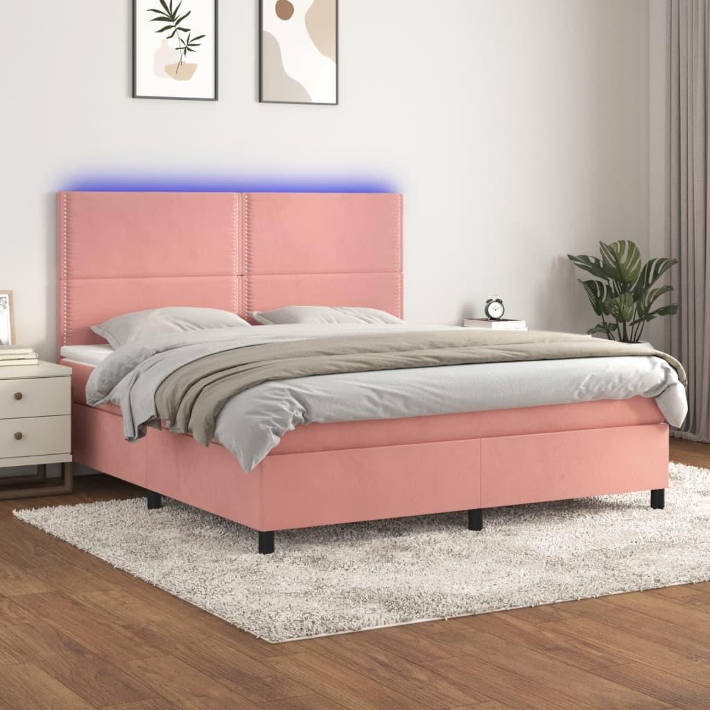 Kontinentalseng Med Led-Lys Velour Pink Lyserød - Ensfarvet med søm / 160 x 200 cm