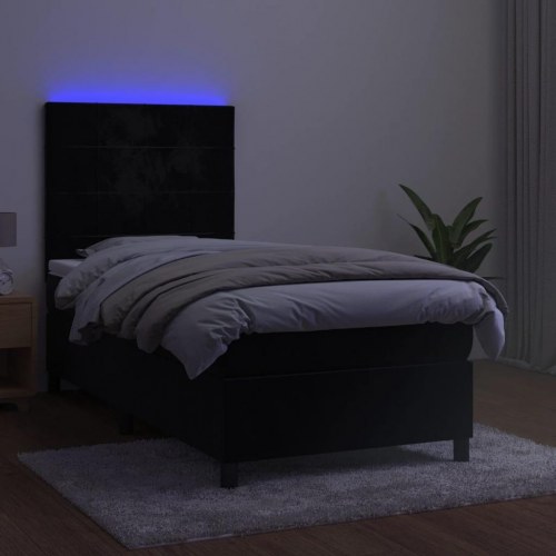 Kontinentalseng i fløjl med LED-lys 90x200 cm - sort