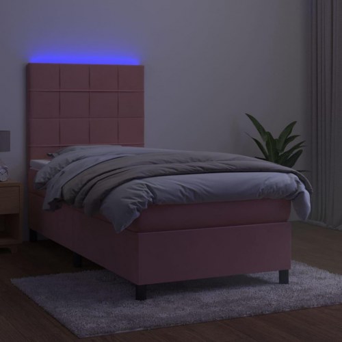 Kontinentalseng med LED-lys 90×200 cm - fløjl, lyserød