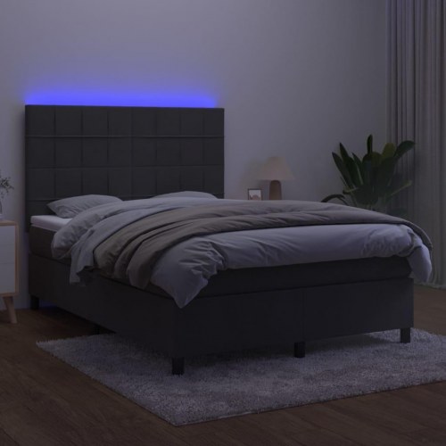 Kontinentalseng i fløjl med LED-lys 140×190 cm - mørkegrå