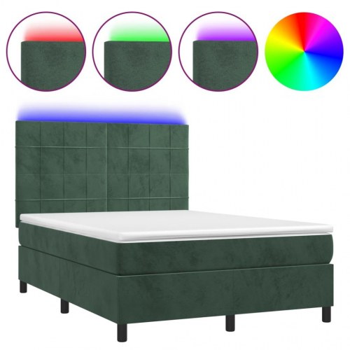 Kontinentalseng med LED-lys 140×190 cm - fløjl, mørkegrøn