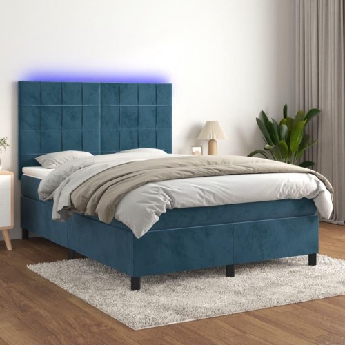 Kontinentalseng med LED-lys 140 × 190 cm - fløjl, mørkeblå