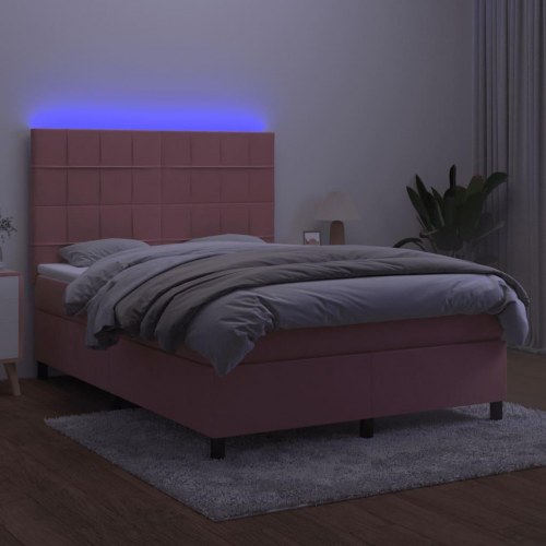 Kontinentalseng i fløjl med LED-lys 140×190 cm - lyserød