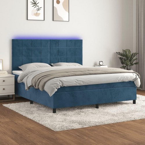 Kontinentalseng med LED-lys 180×200 cm - fløjl, mørkeblå