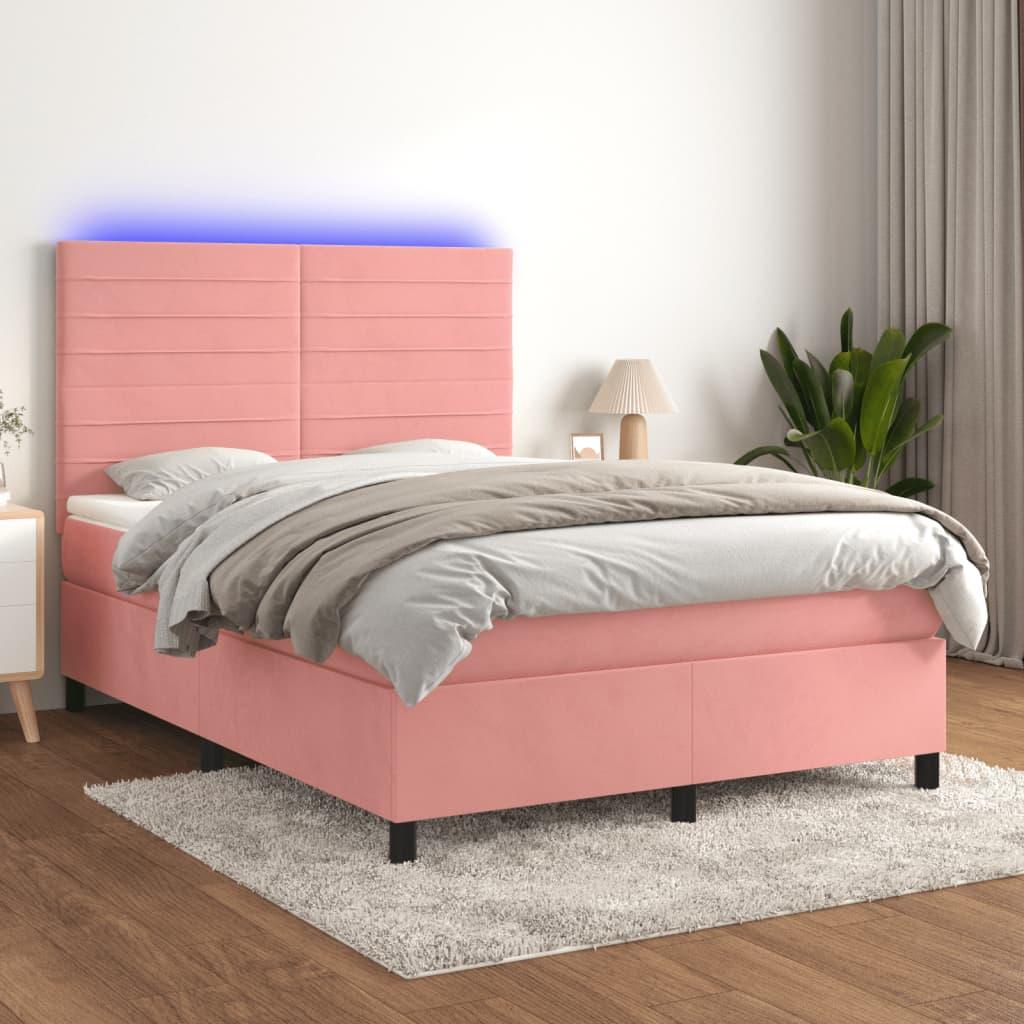 Kontinentalseng Med Led-Lys Velour Pink Lyserød - vandrette striber / 140 x 190 cm