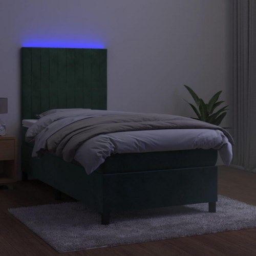 Kontinentalseng med LED-lys 80×200 cm - velour, mørkegrøn