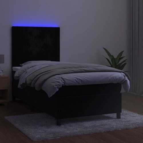 Kontinentalseng med LED-lys 90×200 cm - fløjl, sort